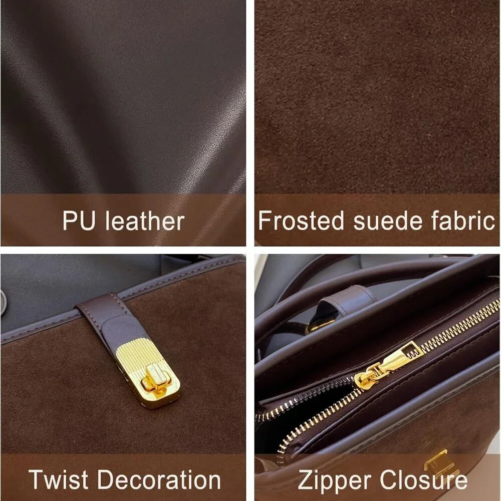 Suede Buckle Bag for Women Vintage Small Crossbody Shoulder Purse - Picture 5 of 7